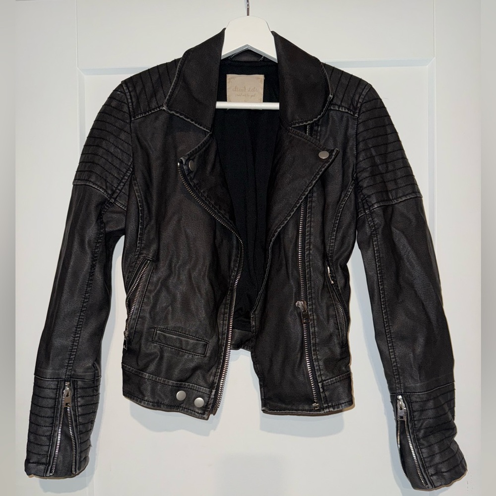 Altar’d State Women’s Black Faux Leather Jacket Size S with Zippers